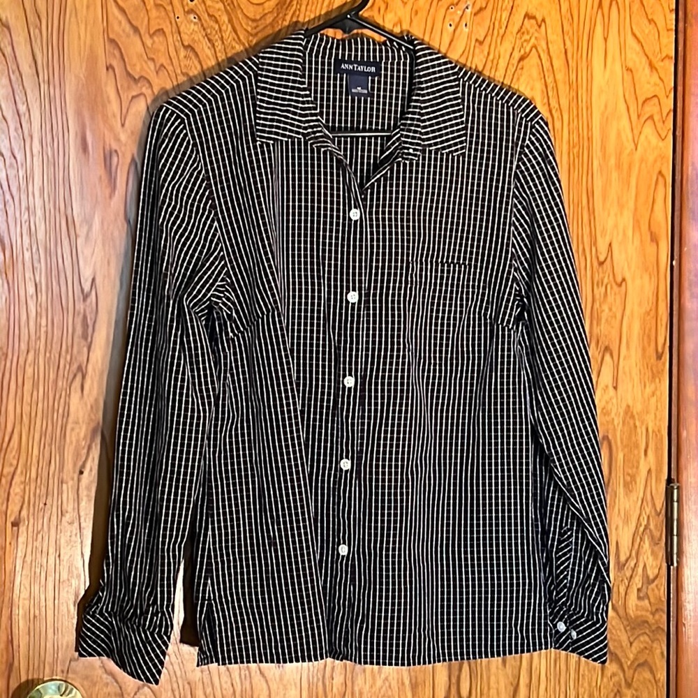 Black cotton windowpane button down